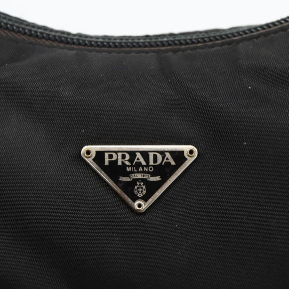 PRADA Hand Pouch Nylon Black Silver Auth ARZ818