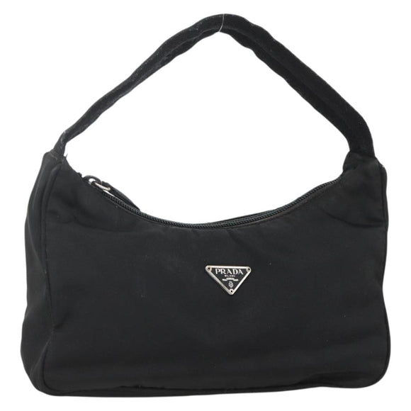 PRADA Hand Pouch Nylon Black Silver Auth ARZ818