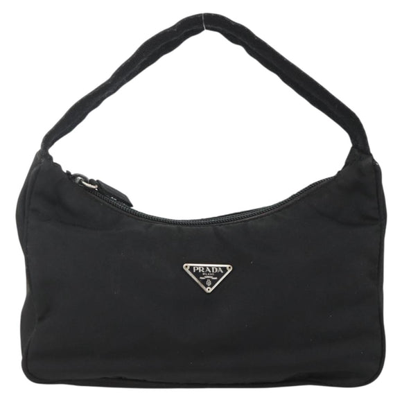PRADA Hand Pouch Nylon Black Silver Auth ARZ818