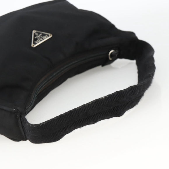 PRADA Hand Pouch Nylon Black Silver Auth ARZ818