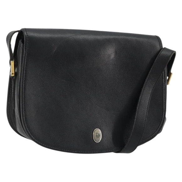 Christian Dior Shoulder Bag Leather Black Gold Auth ARZ819