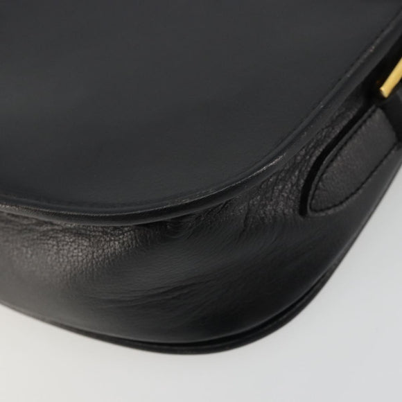 Christian Dior Shoulder Bag Leather Black Gold Auth ARZ819