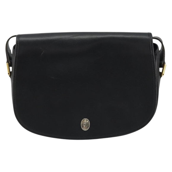 Christian Dior Shoulder Bag Leather Black Gold Auth ARZ819