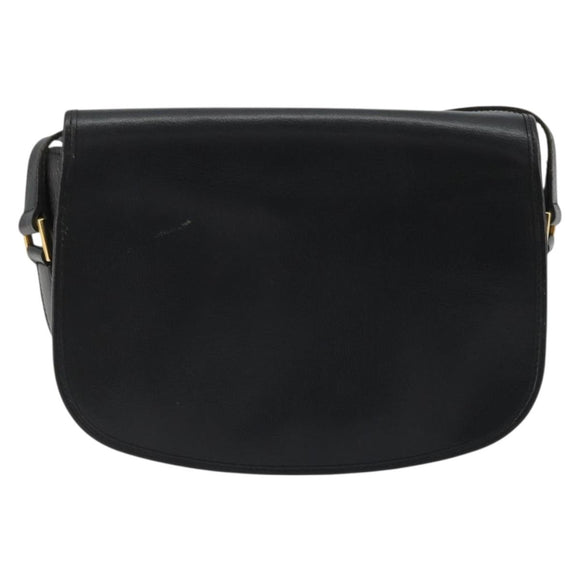 Christian Dior Shoulder Bag Leather Black Gold Auth ARZ819