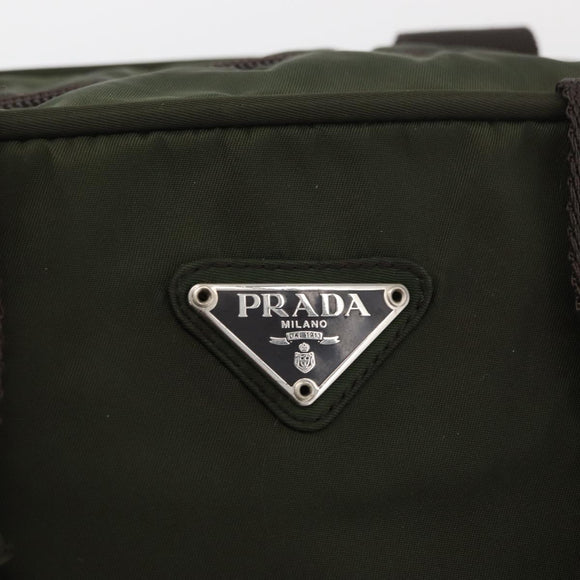 PRADA Hand Bag Nylon Khaki Silver Auth ARZ822