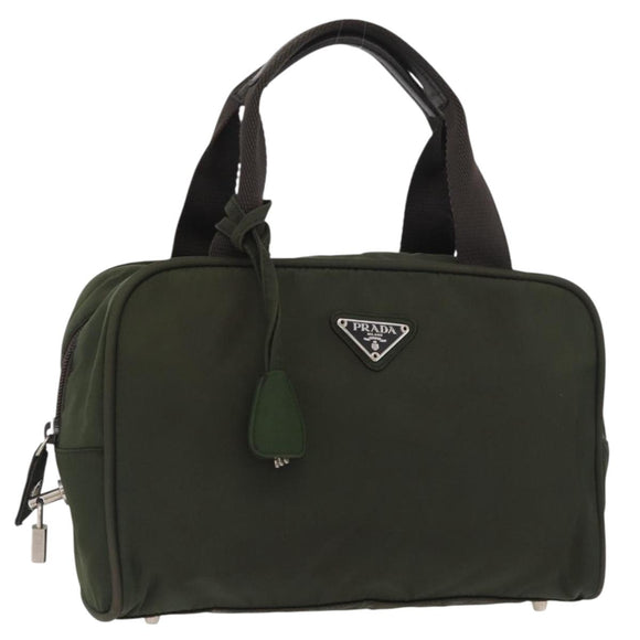 PRADA Hand Bag Nylon Khaki Silver Auth ARZ822