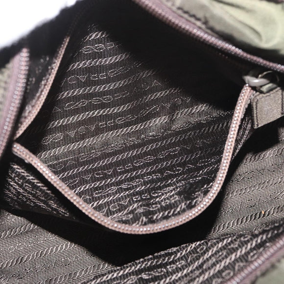 PRADA Hand Bag Nylon Khaki Silver Auth ARZ822