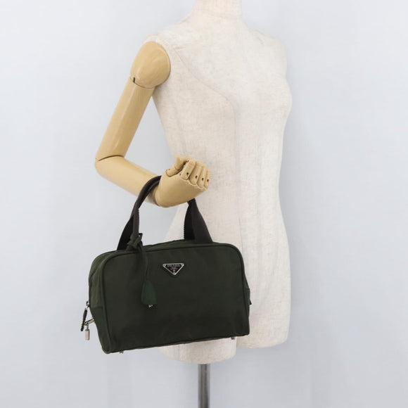 PRADA Hand Bag Nylon Khaki Silver Auth ARZ822
