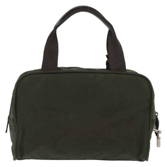 PRADA Hand Bag Nylon Khaki Silver Auth ARZ822