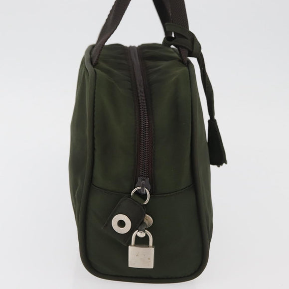 PRADA Hand Bag Nylon Khaki Silver Auth ARZ822