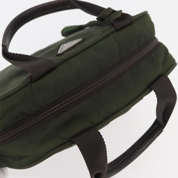 PRADA Hand Bag Nylon Khaki Silver Auth ARZ822