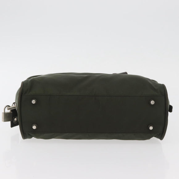 PRADA Hand Bag Nylon Khaki Silver Auth ARZ822