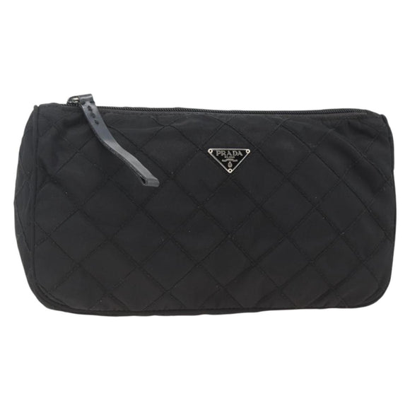 PRADA Pouch Nylon Black Silver Auth ARZ823A