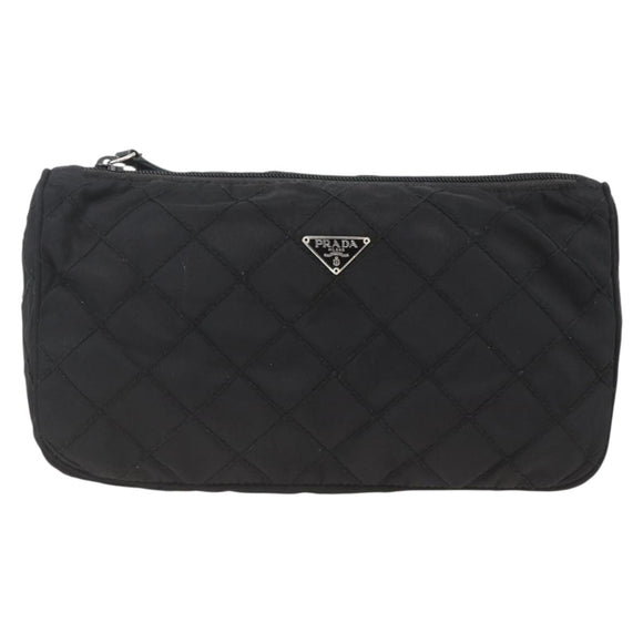 PRADA Pouch Nylon Black Silver Auth ARZ823A