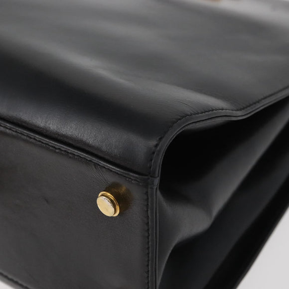 Salvatore Ferragamo Gancini Shoulder Bag Leather Black Gold Auth ARZ826