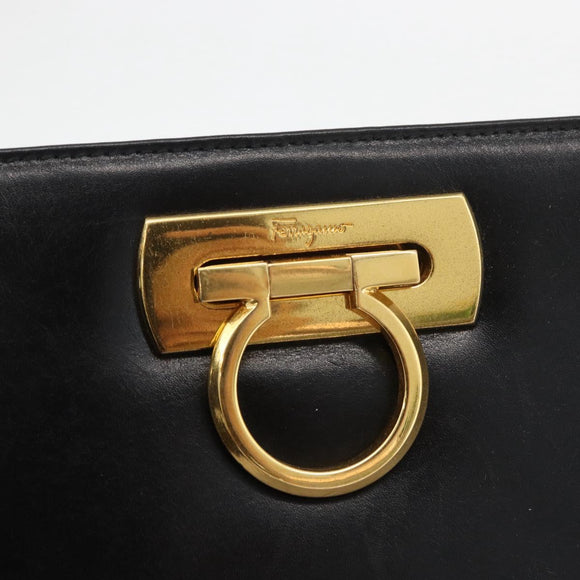Salvatore Ferragamo Gancini Shoulder Bag Leather Black Gold Auth ARZ826