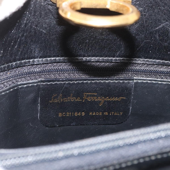 Salvatore Ferragamo Gancini Shoulder Bag Leather Black Gold Auth ARZ826