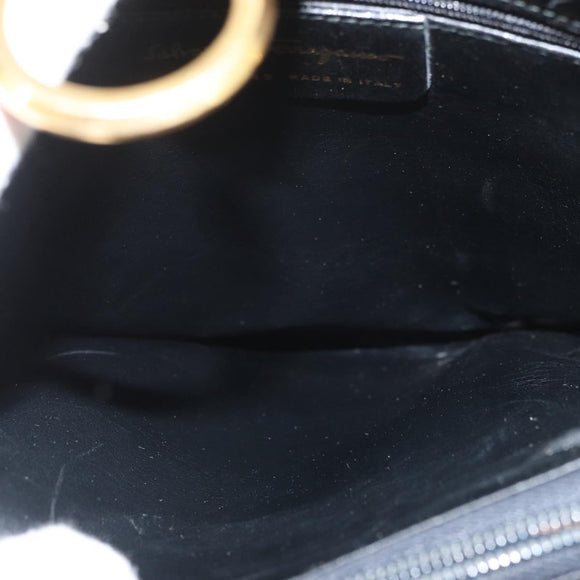 Salvatore Ferragamo Gancini Shoulder Bag Leather Black Gold Auth ARZ826