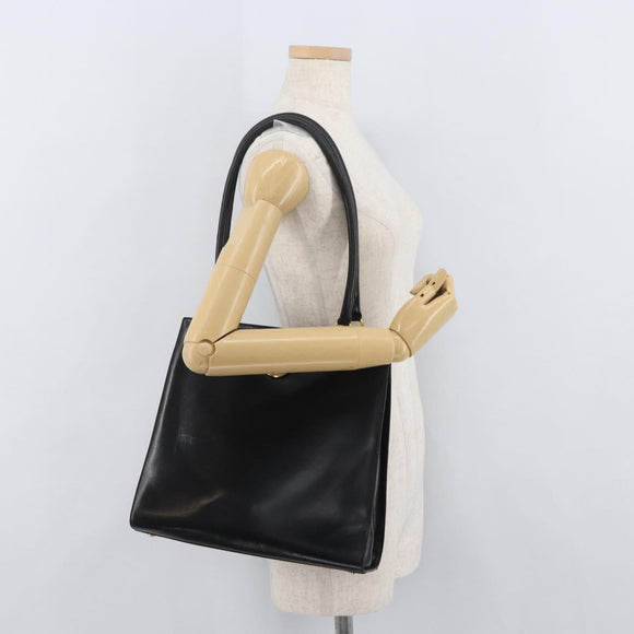 Salvatore Ferragamo Gancini Shoulder Bag Leather Black Gold Auth ARZ826
