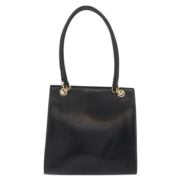 Salvatore Ferragamo Gancini Shoulder Bag Leather Black Gold Auth ARZ826