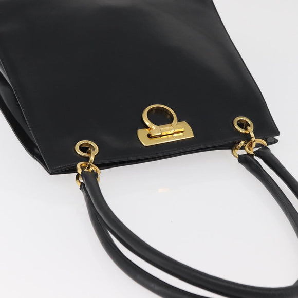 Salvatore Ferragamo Gancini Shoulder Bag Leather Black Gold Auth ARZ826