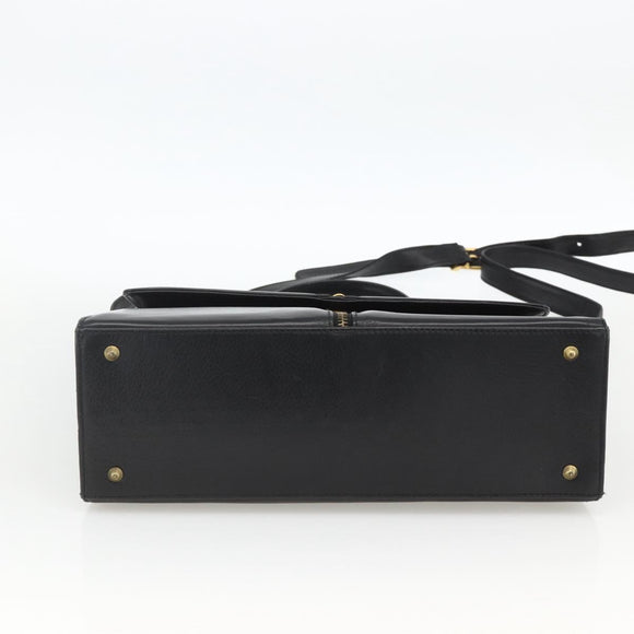 BALLY Hand Bag Leather 2way Black Gold Auth ARZ827
