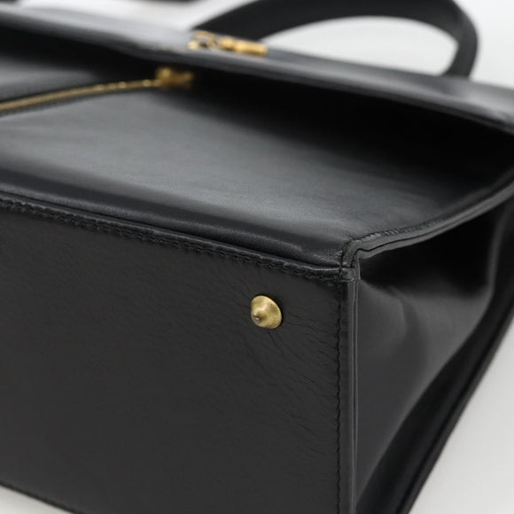 BALLY Hand Bag Leather 2way Black Gold Auth ARZ827
