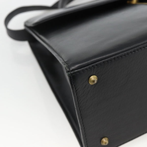 BALLY Hand Bag Leather 2way Black Gold Auth ARZ827