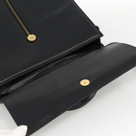 BALLY Hand Bag Leather 2way Black Gold Auth ARZ827