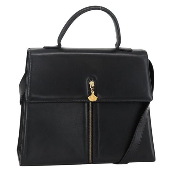 BALLY Hand Bag Leather 2way Black Gold Auth ARZ827