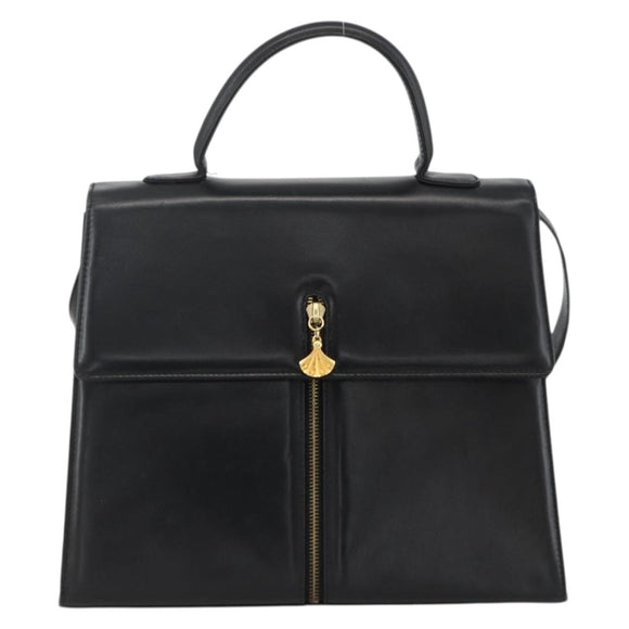 BALLY Hand Bag Leather 2way Black Gold Auth ARZ827