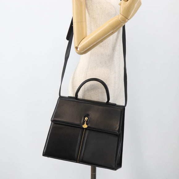 BALLY Hand Bag Leather 2way Black Gold Auth ARZ827