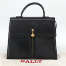 BALLY Hand Bag Leather 2way Black Gold Auth ARZ827-12