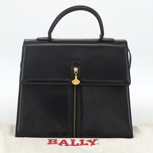 BALLY Hand Bag Leather 2way Black Gold Auth ARZ827