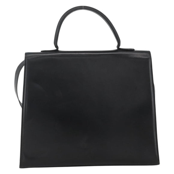 BALLY Hand Bag Leather 2way Black Gold Auth ARZ827