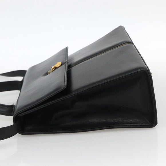 BALLY Hand Bag Leather 2way Black Gold Auth ARZ827