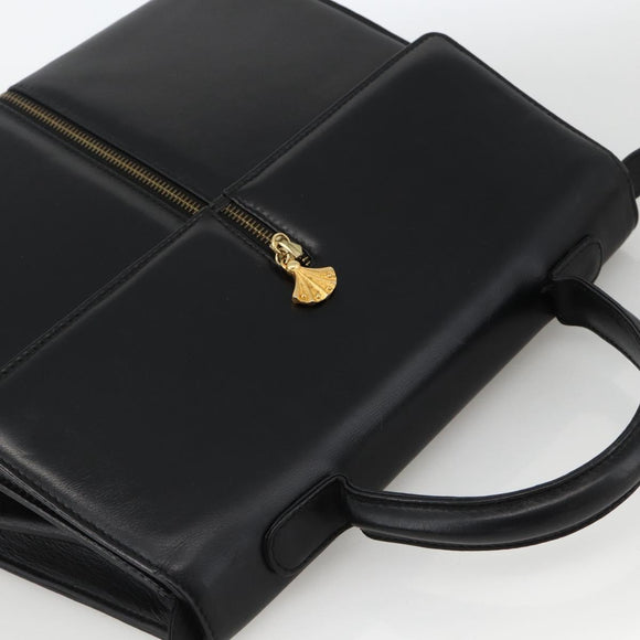 BALLY Hand Bag Leather 2way Black Gold Auth ARZ827