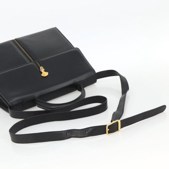 BALLY Hand Bag Leather 2way Black Gold Auth ARZ827