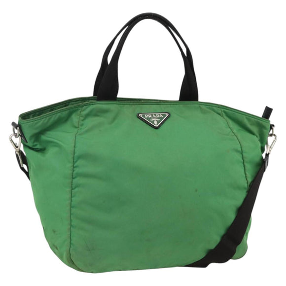 PRADA Hand Bag Nylon 2way Green Silver Auth ARZ835