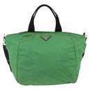 PRADA Hand Bag Nylon 2way Green Silver Auth ARZ835-13