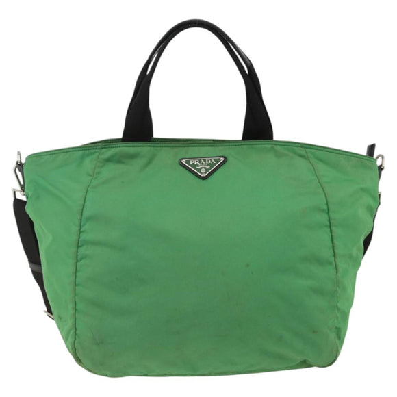 PRADA Hand Bag Nylon 2way Green Silver Auth ARZ835