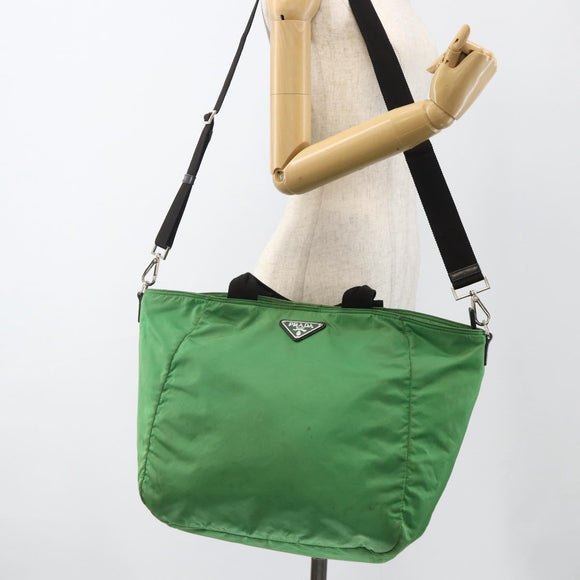 PRADA Hand Bag Nylon 2way Green Silver Auth ARZ835