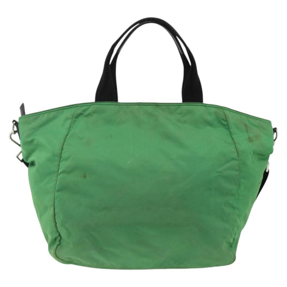 PRADA Hand Bag Nylon 2way Green Silver Auth ARZ835