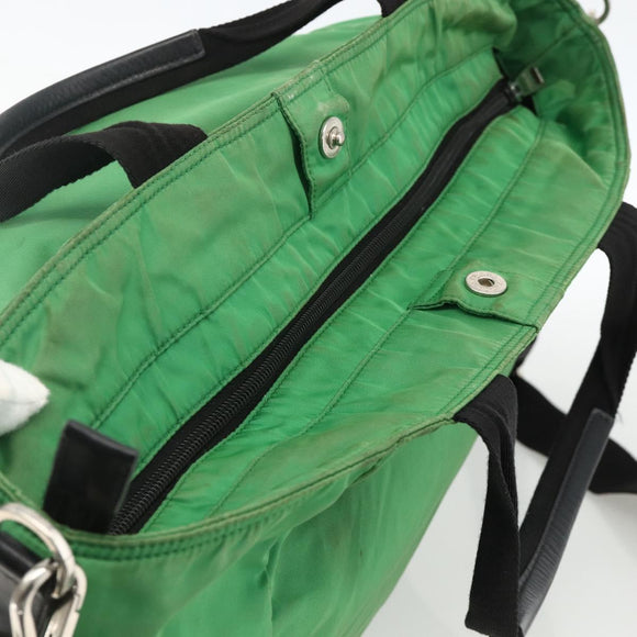 PRADA Hand Bag Nylon 2way Green Silver Auth ARZ835