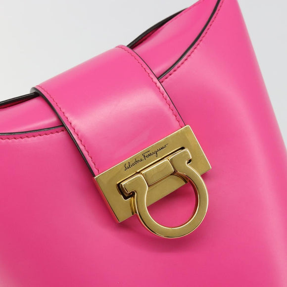 Salvatore Ferragamo Gancini Schoudertas Leer Roze Goud Auth ARZ836A
