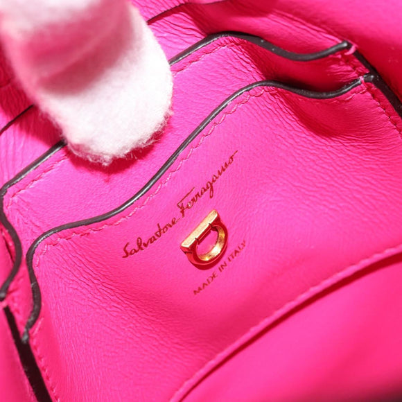 Salvatore Ferragamo Gancini Schoudertas Leer Roze Goud Auth ARZ836A