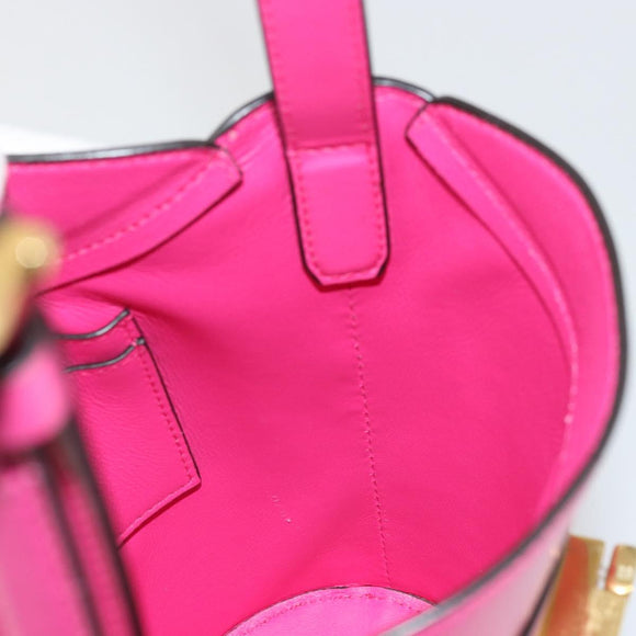 Salvatore Ferragamo Gancini Schoudertas Leer Roze Goud Auth ARZ836A