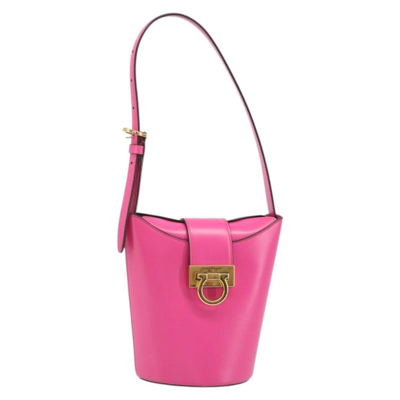 Salvatore Ferragamo Gancini Schoudertas Leer Roze Goud Auth ARZ836A