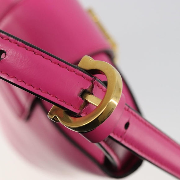 Salvatore Ferragamo Gancini Schoudertas Leer Roze Goud Auth ARZ836A