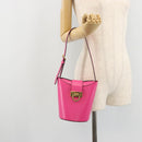 Salvatore Ferragamo Gancini Schoudertas Leer Roze Goud Auth ARZ836A-23